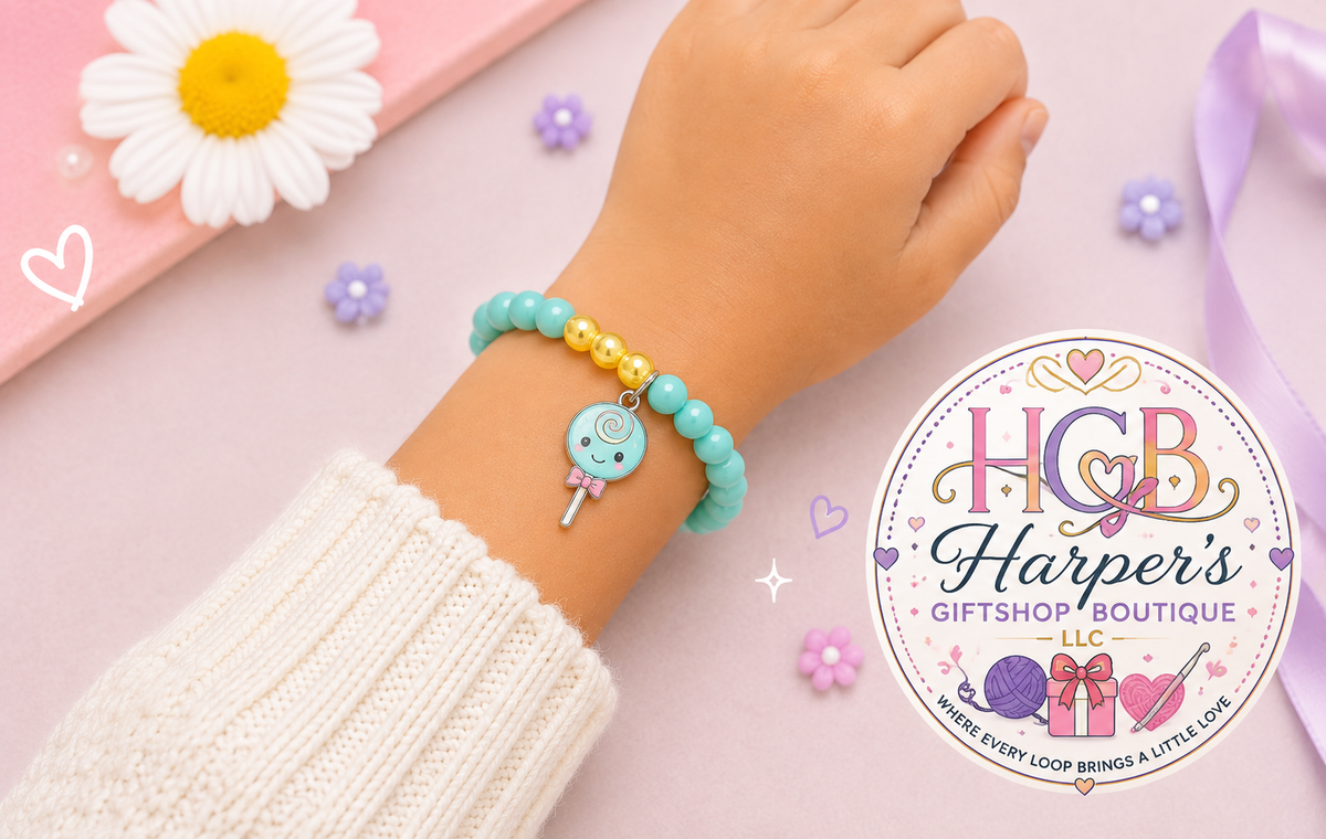 Lollipop Charm Bracelet | Kids Beaded Bracelet | Handmade Girls Bracelet | Teal Mint Bracelet | Birthday Gift for Girls | Kawaii Jewelry | Candy Charm Bracelet