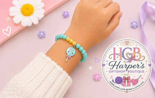 Lollipop Charm Bracelet | Kids Beaded Bracelet | Handmade Girls Bracelet | Teal Mint Bracelet | Birthday Gift for Girls | Kawaii Jewelry | Candy Charm Bracelet