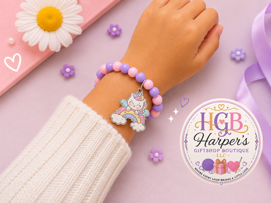Unicorn Rainbow Charm Bracelet | Kids Beaded Bracelet | Handmade Girls Bracelet | Unicorn Gift | Birthday Gift for Girls | Purple Pink Bracelet | Kawaii Jewelry