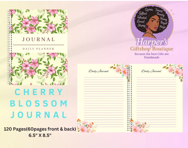 Cherry Blossom Daily Planner | Floral Writing Journal | Handmade Notebook 6.5x8.5