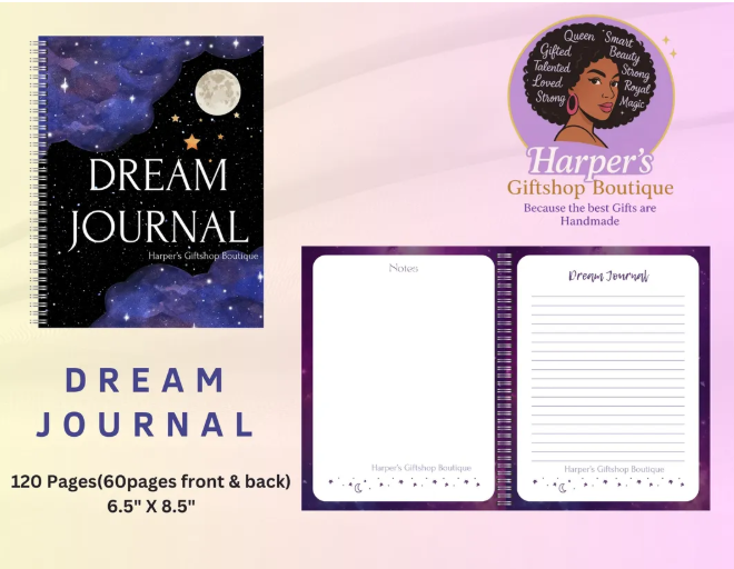 Celestial Dream Journal Notebook – Moon & Stars Night Sky Journal | 120 Pages | 6.5” x 8.5” | Harper’s Giftshop Boutique