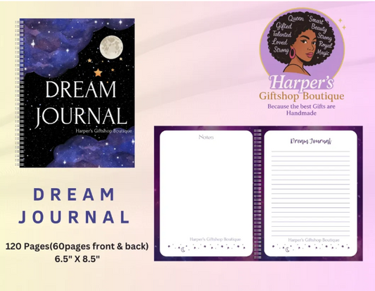 Celestial Dream Journal Notebook – Moon & Stars Night Sky Journal | 120 Pages | 6.5” x 8.5” | Harper’s Giftshop Boutique