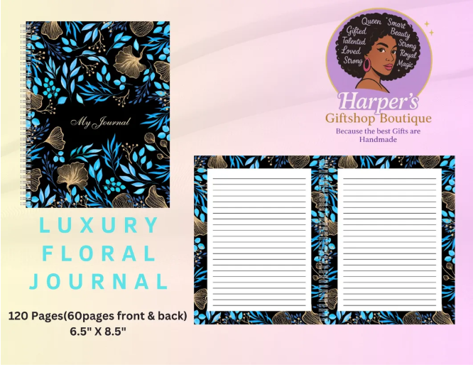 Luxury Floral Journal | Blue & Gold Botanical Notebook | Harper’s Giftshop Boutique