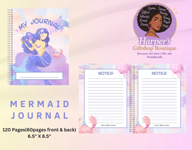 Mermaid Journal Notebook | 120 Page Spiral Mermaid-Themed Writing Journal | Pastel Ocean Stationery Gift for Girls