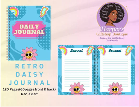 Retro Daisy Daily Journal | 120-Page Cute Aesthetic Notebook | 6.5x8.5” Writing Journal for Teens & Women | Harper’s Giftshop Boutique