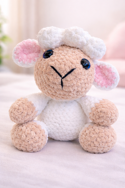 Crocheted Splooting Sheep Plushie – Handmade Lamb Plush Toy, Soft Farm Animal Amigurumi, Nursery Decor & Baby Shower Gift