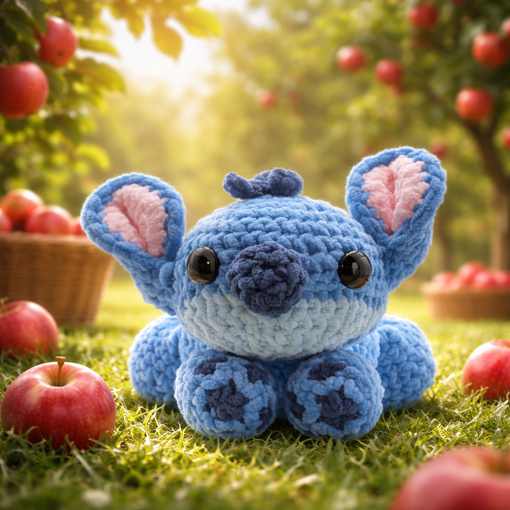 Handmade Crocheted Stitch Plushie | Splooting Stitch Crochet Doll | Soft Kawaii Plush | Disney-Inspired Gift for Stitch Lovers