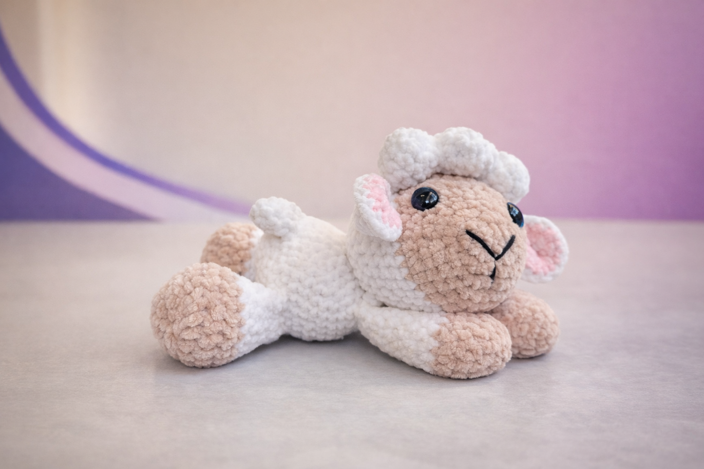 Crocheted Splooting Sheep Plushie – Handmade Lamb Plush Toy, Soft Farm Animal Amigurumi, Nursery Decor & Baby Shower Gift
