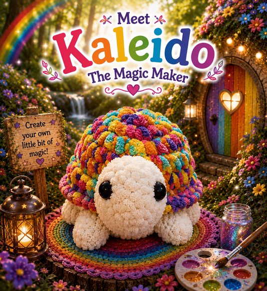 Kaleido The Magic Maker — Handmade Crochet Turtle Plushie with Adoption Card | Rainbow Stuffed Animal | Birthday Gift for Creative Kids | Plushie Collector