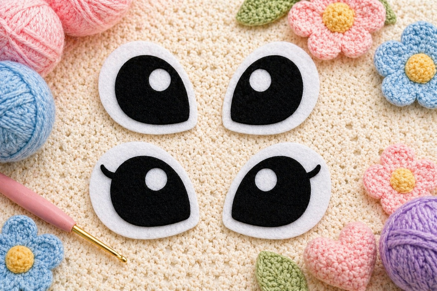 Kawaii Alien-Inspired Felt Eyes – 6 Pair Pack | Pre-Cut Eyes for Crochet Plushies, Amigurumi & Stuffed Animals