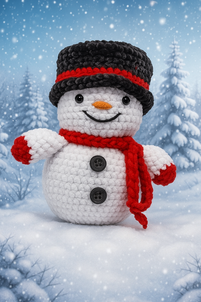 Crocheted Snowman Plushie – Handmade Winter Holiday Decor | Chunky Yarn Christmas Plush