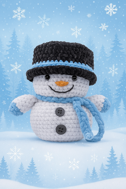 Crocheted Snowman Plushie – Handmade Winter Holiday Decor | Chunky Yarn Christmas Plush