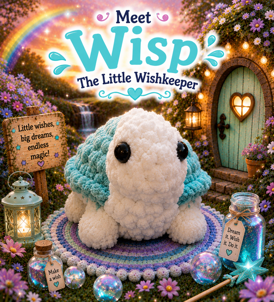Wisp The Little Wishkeeper — Handmade Crochet Turtle Plushie with Adoption Card | Teal Stuffed Animal | Thoughtful Birthday Gift | Whimsical Plushie Collector