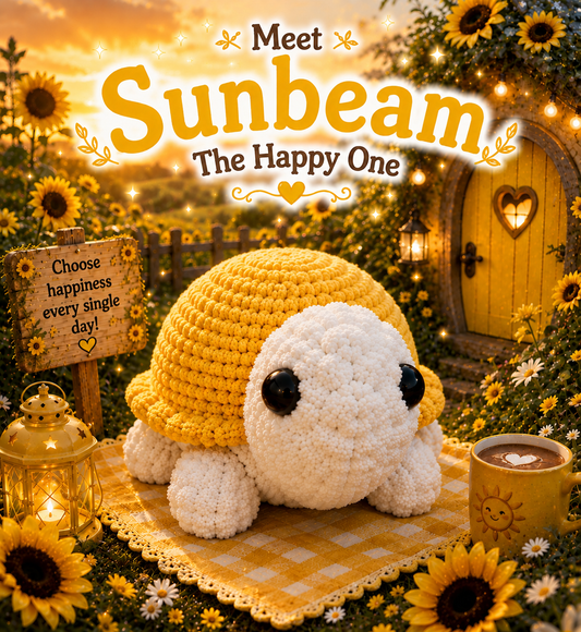 Sunbeam The Happy One — Handmade Crochet Turtle Plushie with Adoption Card | Yellow Stuffed Animal | Cheerful Birthday Gift | Sunshine Plushie for Kids