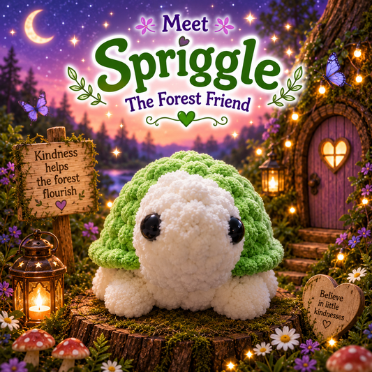 Spriggle The Forest Friend — Handmade Crochet Turtle Plushie with Adoption Card | Green Stuffed Animal | Nature-Themed Birthday Gift for Kids