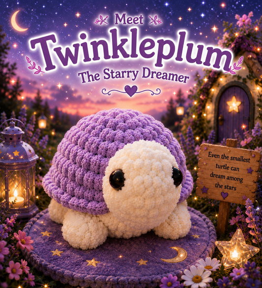 Twinkleplum The Starry Dreamer — Handmade Crochet Turtle Plushie with Adoption Card | Purple Stuffed
Animal | Gifts for Dreamers | Kids Birthday Gift