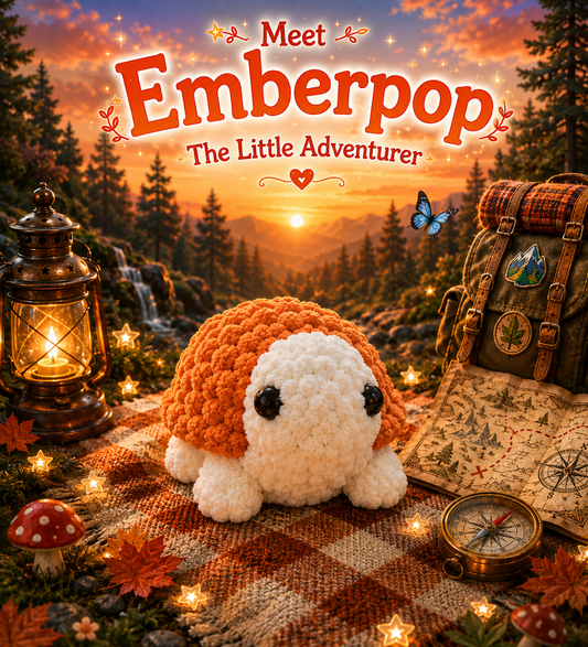 EmberPop The Little Adventurer — Handmade Crochet Turtle Plushie with Adoption Card | Orange Stuffed Animal | Birthday Gift for Kids | Plushie Collector